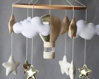 Handgemaakte heteluchtballon mobiel – vilt kinderkamerdecoratie, kraamcadeau