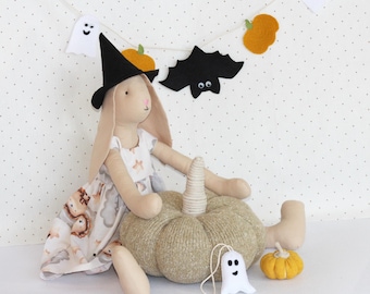 Handmade Halloween Bunny Doll – Baby Shower Gift – Scandinavian Style Soft Toy – Nursery Decor  – Easter Bunny Gift – Tilda Rabbit