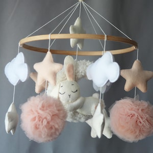 Handmade Felt Baby Mobile: Bunny & Rainbow Crib Decor