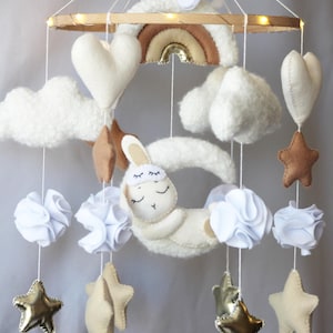 Felt Bunny Mobile | Baby Shower Gift | Boho Baby Mobile | Montessori Nursery Decor | Felt Baby Mobile |