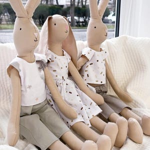 Tilda Bunny Doll – Handmade Soft Toy – Fabric Rabbit Toy – Nursery Shelf Decor – Banny Decor – Textile bunny  Toy – Baby Girl Gift