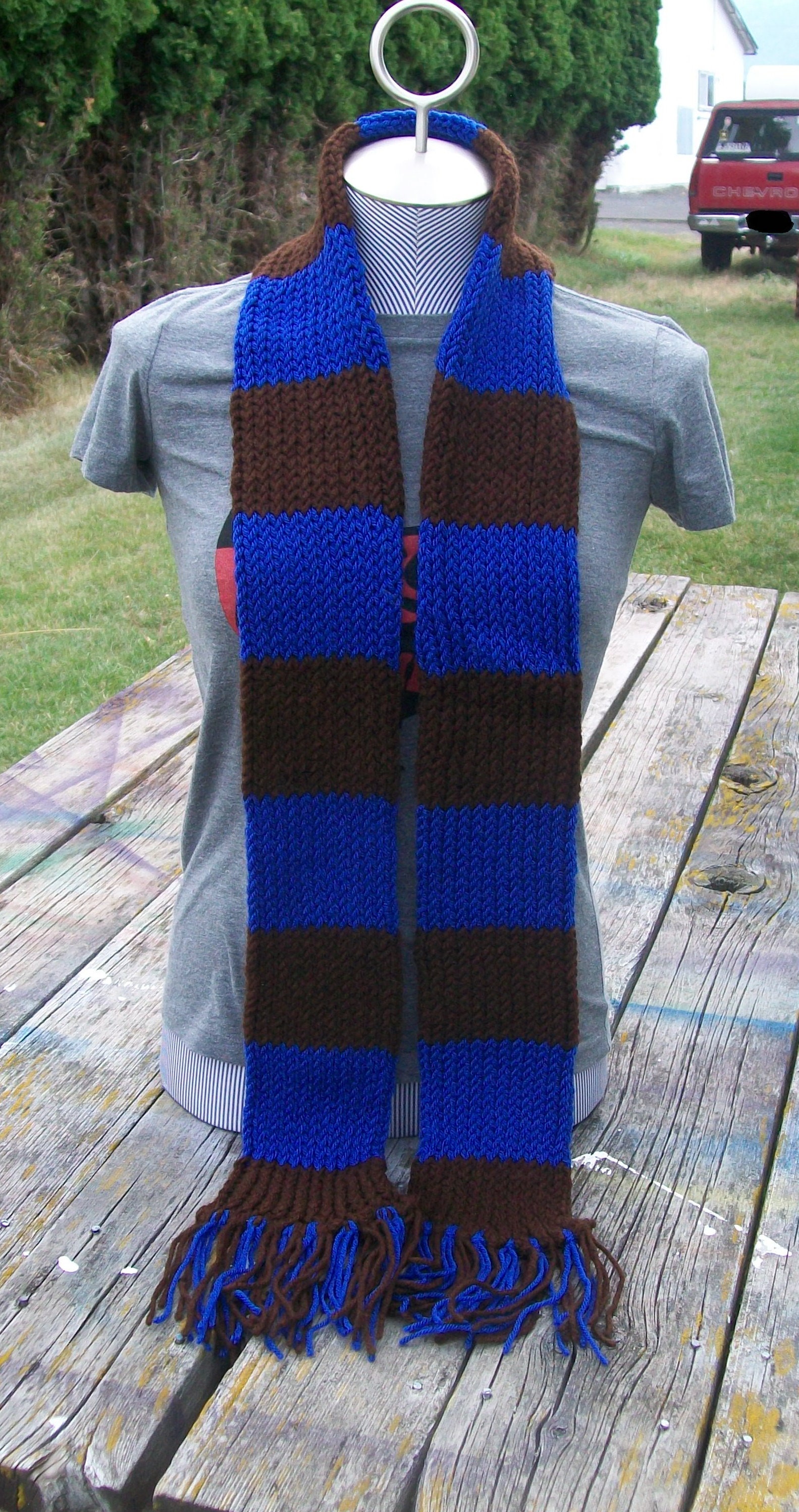 ON SALE Knit Blue and Brown Long Scarf Ready to Ship Thick Etsy