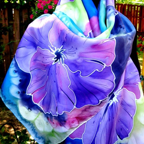 Hand Painted SILK SCARF Tropical Flowers