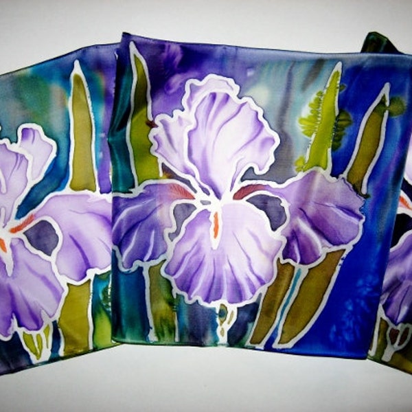 IRISES Hand Painted SILK SCARF