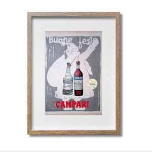 Afiche publicitario original de licor Campari de 1969 de revista italiana de los años 60, 35 x 25 cm, perfecto para enmarcar o coleccionar