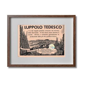 Afiche publicitario original de revista italiana de 1941, recorte de lúpulo alemán, década de 1940, 18 x 24,5 cm, arte de pared, decoración para el hogar, oficina, pub, regalo coleccionable