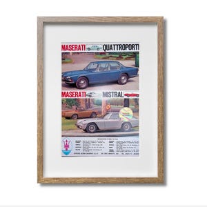 Manifesto pubblicitario Maserati Car Ad originale 1969 ritaglio di rivista italiana anni '60 35x25 cm casa ufficio arredamento regalo da collezione