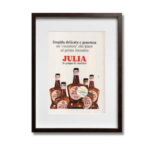 Poster pubblicitario vintage anni '60 Ritaglio di rivista italiana Grappa Julia 17x25 cm Retro Wall Art Home Office Pub Decor Regalo da collezione