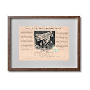 Cartel Publicitario Zeiss Icono Cámara Contax Recorte de Revista Original 1941 Impresión Italiana 18x25 cm Regalo Coleccionable