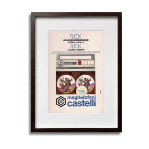 Manifesto pubblicitario 1967 CASTELLI Magnetofoni Ritaglio originale di rivista italiana 25x15 cm Vintage anni '60 Wall Art Regalo da collezione