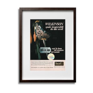 Manifesto pubblicitario originale 1967 ritaglio di rivista italiana Wilkinson Razor Blade anni '60 25x17 cm Home Office Pub Decor regalo da collezione