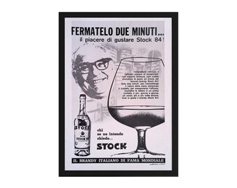 Original poster from an Italian magazine (1967) - Brand: Stock 84, a famous italian brandy