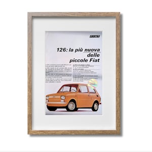 Manifesto pubblicitario FIAT Car Ad Originale Ritaglio di rivista 1972 Italiano Anni '70 36x26 cm Home Office Decor Regalo Collezionabile