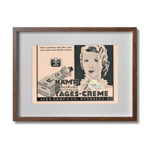 Poster pubblicitario anni '40 Rivista italiana Original Clipping Hand Cream Kamp 18x24 cm Vintage Wall Art Home Office Decor Regalo da collezione