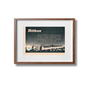 Vintage 1941 Pelikan Werbeplakat - Stilografiche Pens Seltener Italienischer Magazin Ausschnitt, Perfekt für Office / Home Dekoration, 15.2x23.5cm