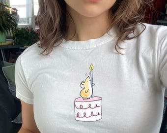 Birthday Cake Baby Tee, Birthday Girl Shirt, Retro Cake, Coquette, Y2k, 90s Clothing, Pinterest Aesthetic Vintage Baby Tee, Y2k Baby Tee