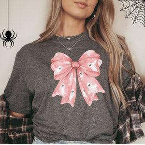 T-shirt met strikcoquette Roze Ghost Halloween Coquette Bow Shirt Ghost Halloween Halloween-sweatshirt Spooky Season T-shirt Leuk Halloween-shirt