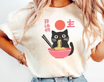 Ramen Cat T-Shirt, Foodies Shirt, Ramen Lover, Noodleat Cat Sweatshirt, Anime Cat Shirt, Japanese Shirt, Foodies Shirt, Cat Mom Shirt