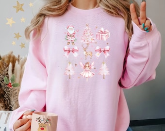 Maglietta con fiocco natalizio, Babbo Natale vintage, maglietta con folletto carino, maglietta natalizia carina, Natale da donna, regalo di Natale, maglietta invernale chic, maglietta natalizia carina