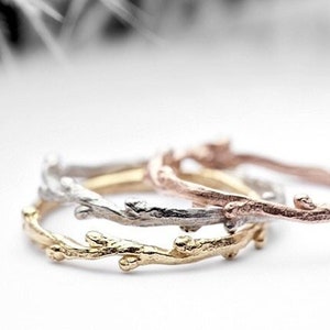 3 stacking rings, skinny twig band set 14k yellow gold, white, rose In Her Dreams image 1