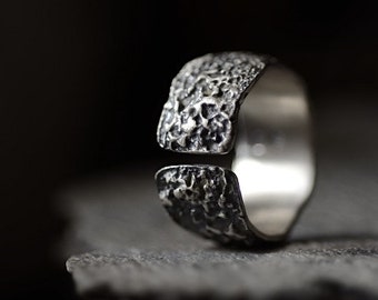 OXYDE - extra wide dark silver CIGAR band, richly textured wide ring: Wabisabi inspired, avangarde piece