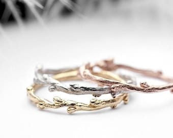 3 stacking rings, skinny twig band set - 14k yellow gold, white, rose -  In Her Dreams