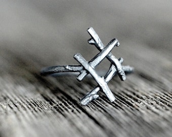 INGUZ Rune Ring, sterling silver twigs - True Love, Harmony, Fertility