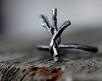 ALGIZ Rune Ring, sterling silver twigs - Sanctuary, Divine Protection