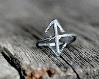 TEIWAZ Rune Ring, sterling silver twigs - Victory, Warrior, Triumphant