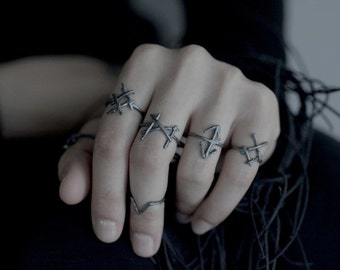 Rune Rings, set of 6, sterling silver twig rings - Joanna Szkiela x Ovate collaboration