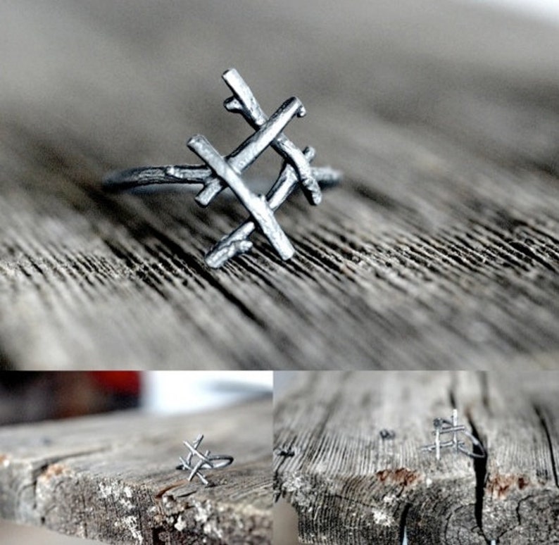 INGUZ Rune Ring, sterling silver twigs True Love, Harmony, Fertility image 3