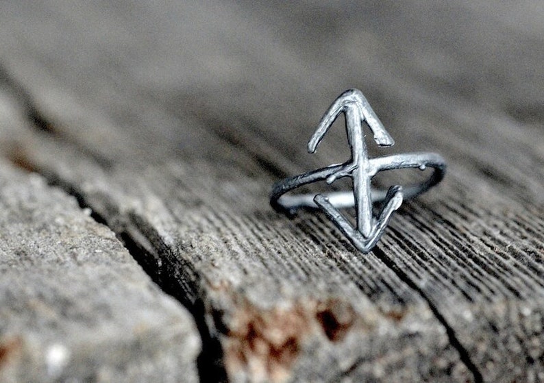 TEIWAZ Rune Ring, sterling silver twigs Victory, Warrior, Triumphant image 1