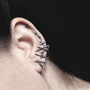 Norse Code earring studs, sterling silver twigs: set of 6 - viking mismatched set of earrings posts