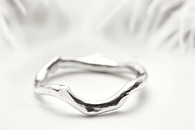silver wedding band set, coral branch inspired sterling silver rings Shipwrecked in Heaven image 3
