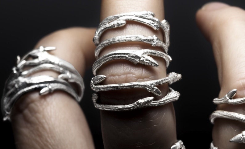 Elvish bands, set of 3 sterling silver twig stacking rings RedSofa jewelry image 1