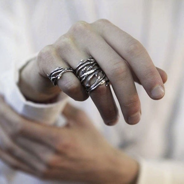 Elvish Twine - stacking ring, dark silver twig ring - RedSofa jewelry
