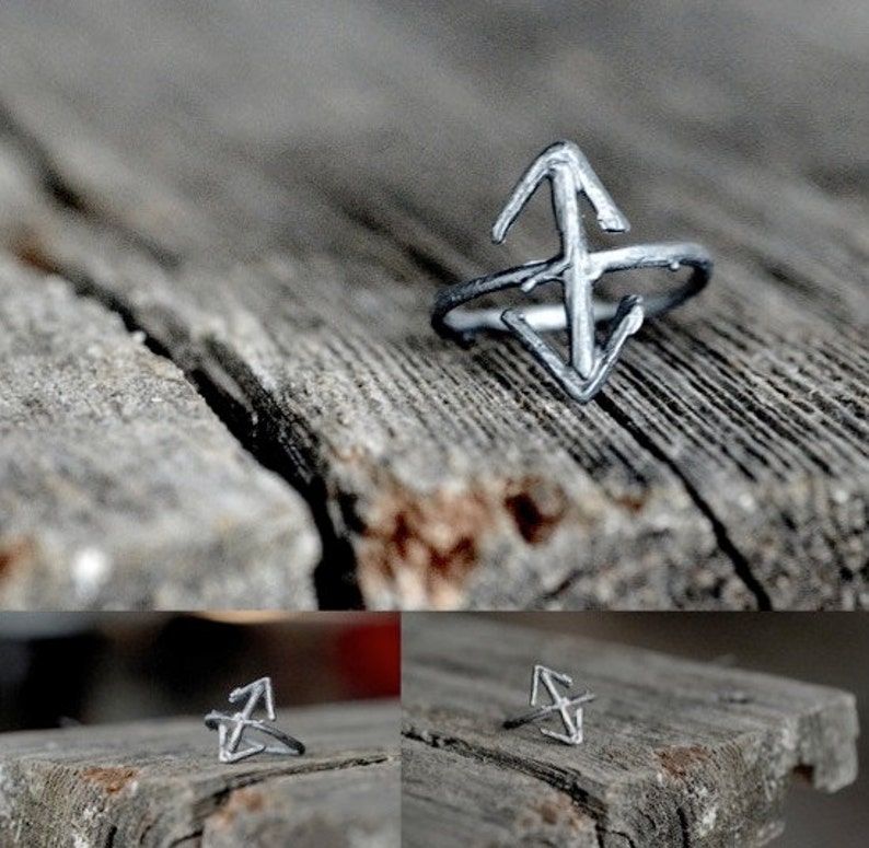 TEIWAZ Rune Ring, sterling silver twigs Victory, Warrior, Triumphant image 2