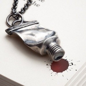 Silver paint tube necklace Silver amulet charm necklace Silver pendant For artists necklace Famous RedSofa jewelry image 1