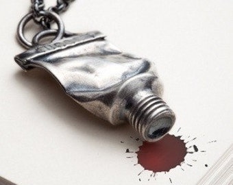 Silver paint tube amulet necklace: pendant for artists. Famous - RedSofa jewelry