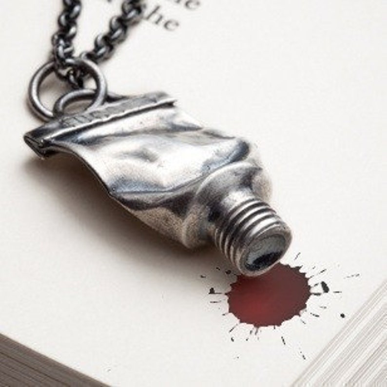 Silver paint tube necklace - Silver amulet charm necklace - Silver pendant - For artists necklace - Famous - RedSofa jewelry 