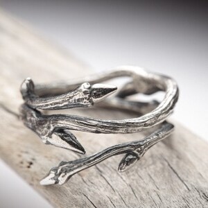 Raw Gemstone ring Elvish Herkimer Diamond alt bride, engagement alternative: twigs and natural rock crystal image 4