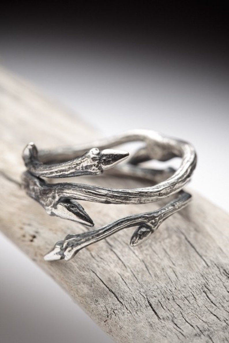 Raw Gemstone ring Elvish Herkimer Diamond alt bride, engagement alternative: twigs and natural rock crystal image 4