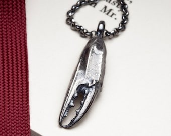 unisex sterling silver crab claw, pendant necklace - Fiddler - cancer zodiac