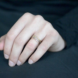 3 stacking rings, skinny twig band set 14k yellow gold, white, rose In Her Dreams image 3