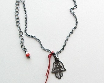 Silver Hamsa necklace amulet - Helping Hand - RedSofa jewelry