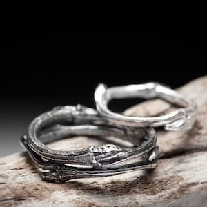 twig wedding band set, sterling silver branch rings - Elvish You Belong Together