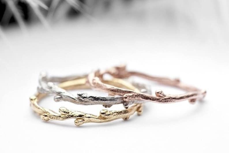 3 stacking rings, skinny twig band set 14k yellow gold, white, rose In Her Dreams image 1