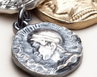 Silver and Bronze Roman coin necklace - Laboris Gloria Ludi - RedSofa jewelry
