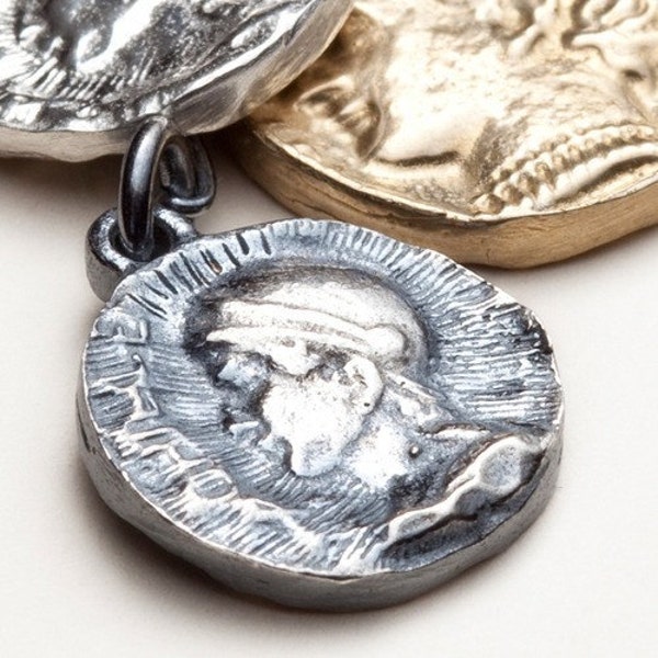 Silver and Bronze Roman coin necklace - Laboris Gloria Ludi - RedSofa jewelry