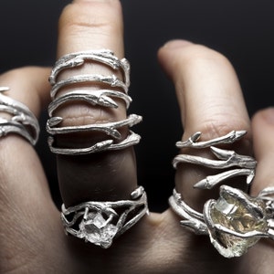 Elvish bands, set of 3 sterling silver twig stacking rings RedSofa jewelry image 3